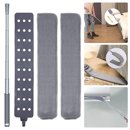 Emcgicc Retractable Gap Dust Cleaner, Microfiber Hand Duster, Under Fridge & Appliance Duster, Telescopic Dust Brush for Wet and Dry, Cleaning Tools for Home Bedroom Kitchen (55.2in, Grey)