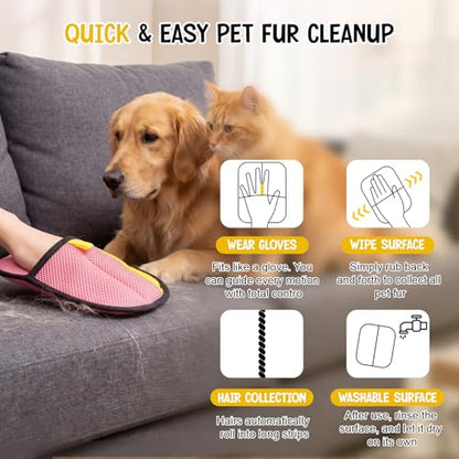 4 Pcs Pet Hair Removal Gloves for Dogs Cats Reusable Electrostatic Fur Remover Tool Mitt Grooming Glove for Sofa Couch Carpet Clothing Car Seat Washable Large Size Thickened