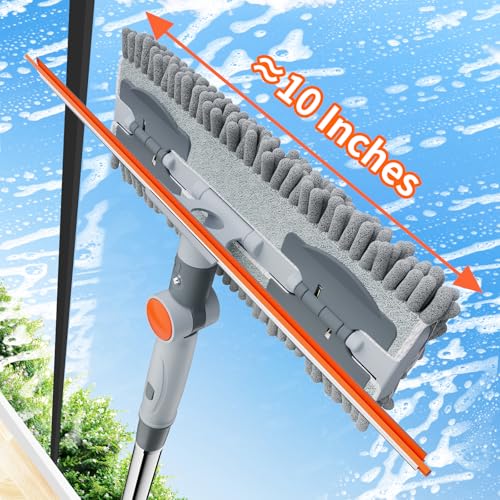 6.4FT Extendable 2-in-1 Window Washing Kit with Long Handle, 180° Rotatable Head & No-Drill Storage Holder, Streak-Free Window Squeegee for High Windows, Glass, Shower, and Car Windshield Cleaning - color: Grey/Orange/Chrome
