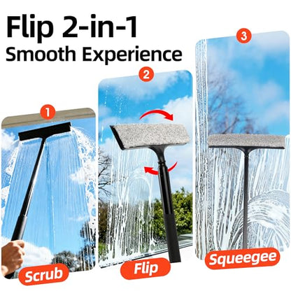 Window Squeegee with Flip-Head, Shower Squeegee 16-59" Long Handle Telescopic Pole & 30% Thicker Blade, Shower Squeegee for Glass Doors, Shower, Car, Windows, Bathroom