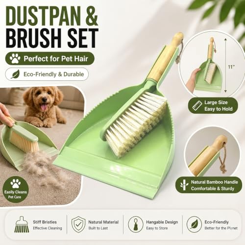 Dust Pan and Brush Set - Small Dustpan and Brush Set, Handheld Broom and Dustpan Set, Brush and Dust Pan Set for Car, Pet Care, Office, 14 x 8.7 inch, Green - color: Green