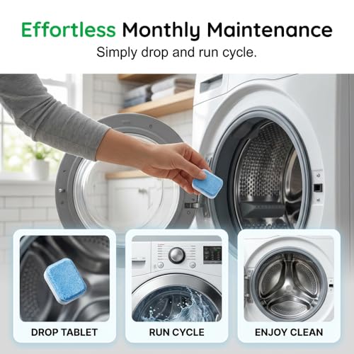 Washing Machine Cleaning Tablets, 2026 New Deep Cleaning Washer Cleaner, Fragrance-Free Formula, Targets Unpleasant Laundry Room Odors, Multi-Purpose Washer Tub Cleaner for Home Laundry Use (3 Pack)