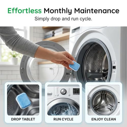 Washing Machine Cleaning Tablets, 2026 New Deep Cleaning Washer Cleaner, Fragrance-Free Formula, Targets Unpleasant Laundry Room Odors, Multi-Purpose Washer Tub Cleaner for Home Laundry Use (3 Pack)