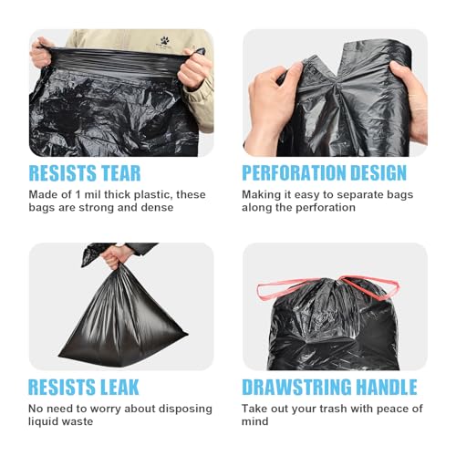 25 Gallon Trash Bags with Drawstring, 90 Count, Black | Heavy Duty, Large Capacity, Strong Plastic Liners Garbage Bags for Kitchen, Yard, Industrial, Commercial