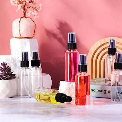 Kigley 100 Pcs Small Spray Bottle Bulk 4 oz Plastic Empty Mist Spray Bottles for Essential Oils Fine Mist Sprayer Reusable Refillable Portable Travel Containers for Perfume Cleaning Samples(Clear) - color: Clear