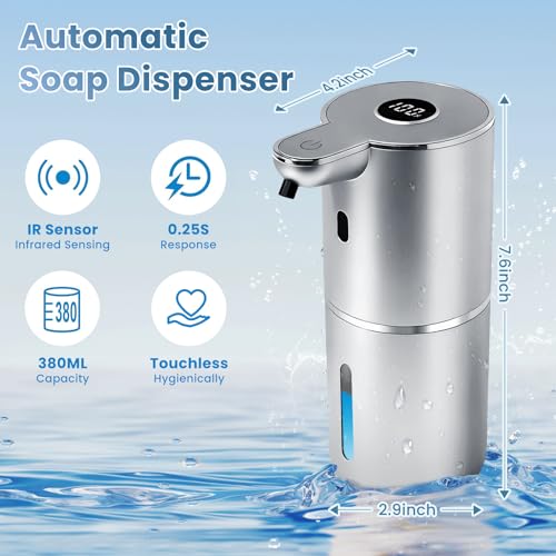 Automatic Soap Dispenser, Touchless Liquid Soap Dispensers, USB Rechargeable, 6-Level Adjustable Volume Control, 12.8oz/380ml, Wall Mount for Kitchen, Bathroom, Free Liquid Dispenser Stickers (Silver) - color: Silver