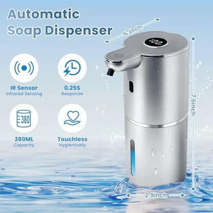 Automatic Soap Dispenser, Touchless Liquid Soap Dispensers, USB Rechargeable, 6-Level Adjustable Volume Control, 12.8oz/380ml, Wall Mount for Kitchen, Bathroom, Free Liquid Dispenser Stickers (Silver) - color: Silver