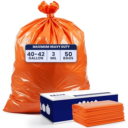 Plasticplace 42 Gallon Trash Bags |3.0 Mil | Orange Heavy Duty Contractor Trash Bags | 33" x 48", 50 Count (Pack of 1) - size: 33" x 48", style: 42 Gallon, 3.0 Mil