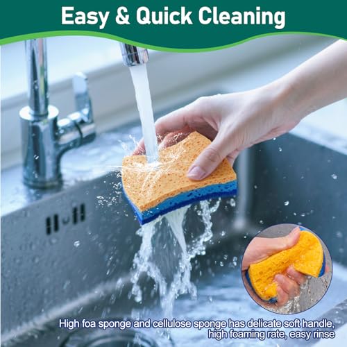 6Pcs Cleaning Sponges, Non-Scratch Scrub Dish Sponge Safe on Non-Stick Cookware, Dual Sided Cleaning Sponges for Kitchen, Household, Bathroom(Irregular,Green) - color: Irregular,green