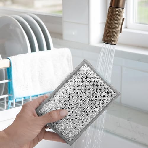 OGGI Bambou Odor-Free Scrubbing Sponges - Natural Scrub Sponges for Dishes, 91% Bamboo-Derived Rayon Cellulose Fiber, Reusable, Absorbent, Durable Scrubbers, Non-Scratch, Washable - 3 pcs, 7x4 - color: White/Gray