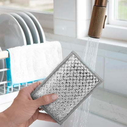 OGGI Bambou Odor-Free Scrubbing Sponges - Natural Scrub Sponges for Dishes, 91% Bamboo-Derived Rayon Cellulose Fiber, Reusable, Absorbent, Durable Scrubbers, Non-Scratch, Washable - 3 pcs, 7x4 - color: White/Gray
