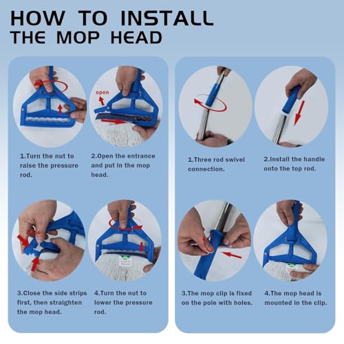 Mop Handle Commercial Heavy Duty Commercial Mop Handle Mop Pole & Mop Stick Replacement Aluminum Industrial Mop Handle with Threaded Clamping Device, Suitable for Cotton & Fiber Mop Heads - color: Red