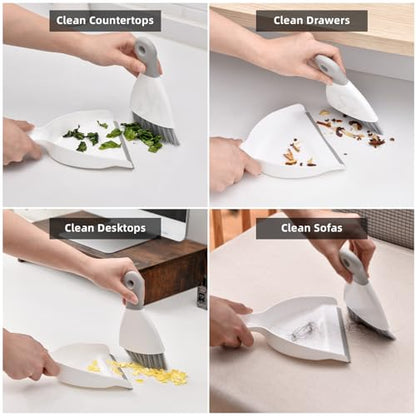 SUBEKYU Mini Hand Broom and Dustpan Set, Small Dustpan and Brush Set, Handheld Dust Pan, 1PCS - color: Mini White
