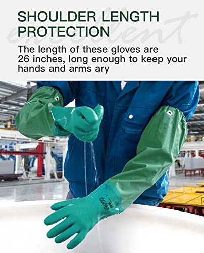 PACIFIC PPE 26" Rubber Chemical Resistant Gloves, PVC Reusable, Heavy Duty Waterproof With Cotton Liner, Anti-skid, Acid-alkali and Oil Resistant, Large - color: Green 26inch 1pair, size: Large (Pack of 1)
