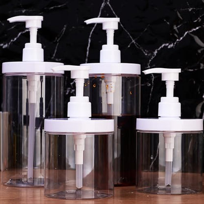 500ml Pump Bottle Dispenser Plastic Refillable Bottles Wide Mouth Jar Style Empty Bathroom Shower Containers,5.9inches - size: 9*9*10cm