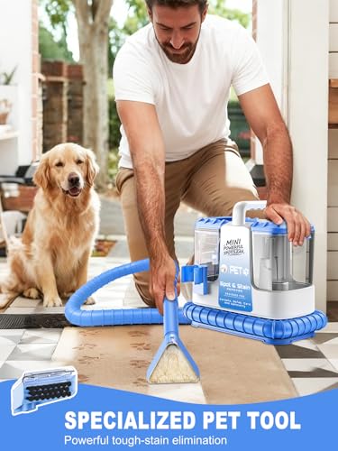 Portable Carpet & Upholstery Cleaner Machine for Pets, Spot, Stain, Couch Cleaner Machine with Powerful Suction and and Cleaning Solution, Car/Auto Detailer, Lightweight Compact Design, Blue - color: Blue w/ Cleaning Solution