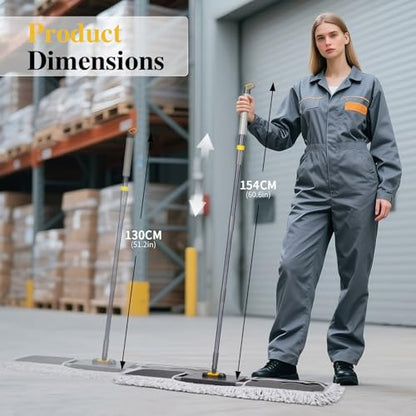 Masthome 36" Commercial Mop, Heavy Duty Industrial Floor Mop with 2 Microfiber Pads, 60" Adjustable Large Dust Mop,Wet Dry Flat Mops for Office Garage Warehouse Factory Mall - color: Grey Large
