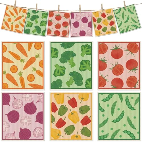 6 Packs Swedish Paper Cloths for Kitchen, Reusable Paper Towels Washable Dish Rags, Highly Absorbent Kitchen Towels Quick Drying Swedish Sponge Cleaning Dish Cloths (Vegetables) - color: Vegetables