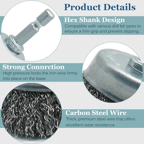 5-Pack 3-Inch Wire Cup Brush Set for Drill, 1/4-Inch Hex Shank, Coarse Carbon Steel for Aggressive Rust Removal, Paint Stripping & Surface Abrasion - style: 3-inch Cup Brush - 5 Piece