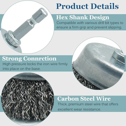 5-Pack 3-Inch Wire Cup Brush Set for Drill, 1/4-Inch Hex Shank, Coarse Carbon Steel for Aggressive Rust Removal, Paint Stripping & Surface Abrasion - style: 3-inch Cup Brush - 5 Piece