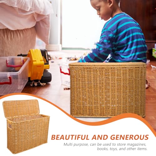 UPKOCH Woven Basket with Lid and Handle Narrow Tall Storage Box 15 Inch Decorative Organizer for Magazines Toys and Household Sundries Portable and Lightweight