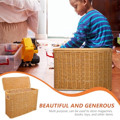 UPKOCH Woven Basket with Lid and Handle Narrow Tall Storage Box 15 Inch Decorative Organizer for Magazines Toys and Household Sundries Portable and Lightweight