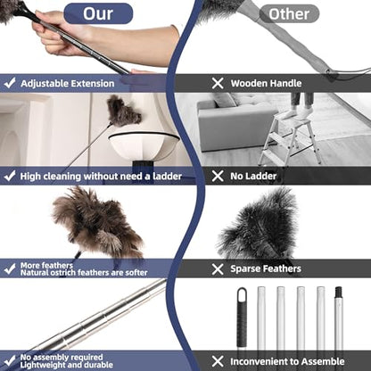 Soarer Extendable Ostrich Feather Duster - 40 inches Fluffy Long Handle Reusable Feather Duster for Cleaning Ceiling Fan,Pendant lamp, High Ceiling, Blinds, Furniture - color: 40inch Single