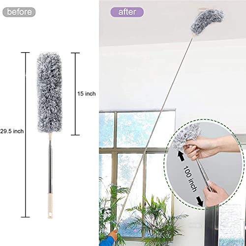 Fan Cleaning Mop Microfiber Duster with Extension Pole, Extra Long 100 inches, Adjustable, Bendable Head, Extendable Duster for Cleaning High Ceiling Fan, Interior Roof, Gap Dust