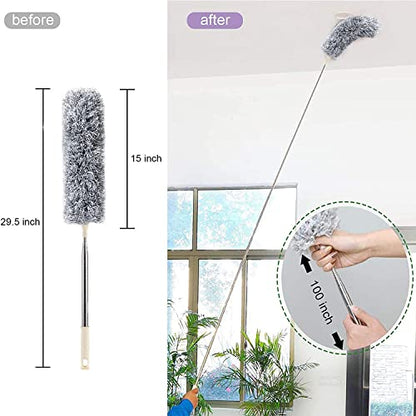 Fan Cleaning Mop Microfiber Duster with Extension Pole, Extra Long 100 inches, Adjustable, Bendable Head, Extendable Duster for Cleaning High Ceiling Fan, Interior Roof, Gap Dust