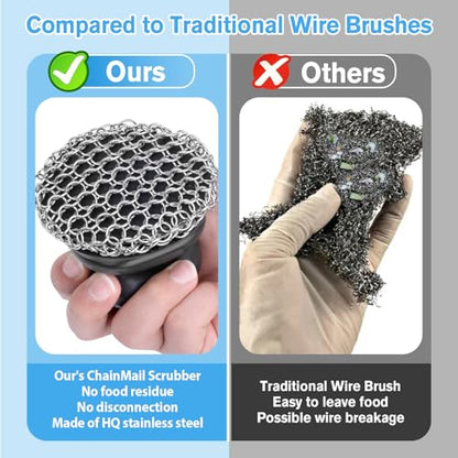 Cast Iron Scrubber and Scraper, Chain Mail Scrubber Cast Iron for Cleaning Dishes, Stock Pots, Pans, Griddles, Grills, Dish Scouring Pads - color: Black Coarse Mesh