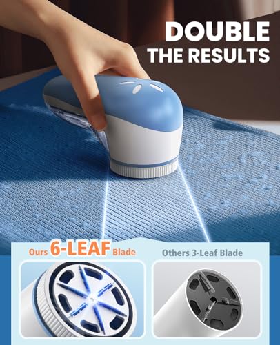POPCHOSE Fabric Shaver, Lint Remover for Clothes, Electric Lint Shaver with 6-Leaf Blades, Sweater Shavers to Remove Pilling for Clothing, Couch, Furniture, Fuzz, Lint Ball, Bobbles, Light Blue - color: Light Blue