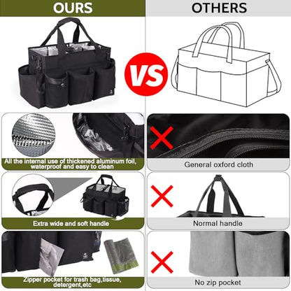 Large Wearable Cleaning Caddy Bag with Detachable Divider, Cleaning Organizer with Handles, Cleaning Supply Tote with Adjustable Shoulder Strap&Waist Belt for Cleaners & Housekeeper (Black) - color: Black