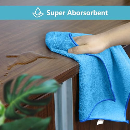 HOMEXCEL Blue Microfiber Cleaning Cloth 100 Pack, Microfiber Towel for Cars, Lint Free, Scratch-Free, Highly Absorbent, and Cleaning Rags for House, Window and Glass, Cars, TV Screen 11.5 X11.5 inch - color: Blue