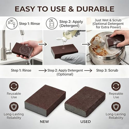 Magic Emery Cleaning Sponge, Nano Carborundum Scrub Pads, Rust Remover Sponge for Pots Pans, Heavy Duty Kitchen Cleaning Scrubber for Burnt Food, Sink, Bathroom, 5 Pack