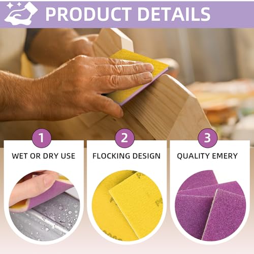 20 Pcs 3 x 4 Inch Sanding Sponge Set, 180 Grit Abrasive Sanding Sponges Pads Soft Foam Hand Sander Block Wet Dry Purple Ceramic Sand Sandpaper for Wood Metal Drywall Furniture Paint Polishing - size: 20pcs 180 Grit, style: Ceramic Sand