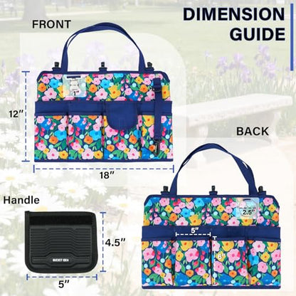 KUNN 18-Pocket Bucket Tool Organizer | Heavy-Duty 5 Gallon Bucket Caddy with Hangable Handle | Gardening Tool Bag & Garden Caddy Accessory for Gardeners, Blue - style: Blue Bloom