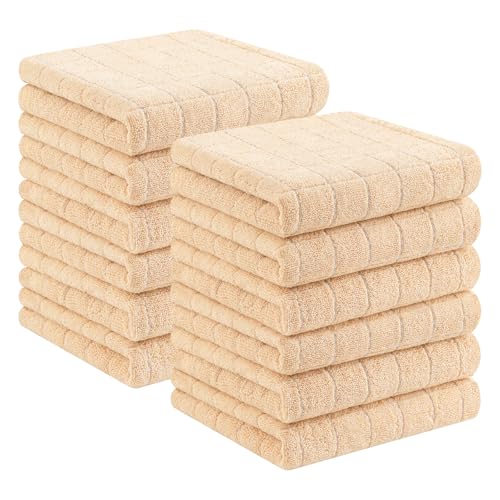 Homaxy 100% Cotton Terry Kitchen Towels(Apricot, 13 x 28 inches), Checkered Designed, Soft and Super Absorbent Dish Towels, 12 Pack - color: Apricot, size: 13 X 28 - 12 Pack