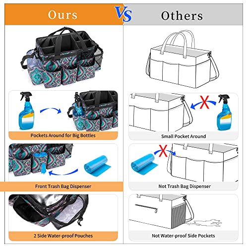 LoDrid Wearable Cleaning Caddy Bag with 4 Foldable Dividers, Cleaning Supply Organizer with Shoulder Strap and Side Handles for Cleaners & Housekeepers, Totem - color: Totem