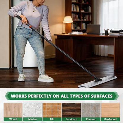 24in Flat Mop for Cleaning Floors, Heavy-Duty Microfiber Wet Mop with Easy Wringing & Deep Cleaning, Includes 4 Reusable Mop Cloths and Adjustable Long Handle - color: 24 Inch Mop