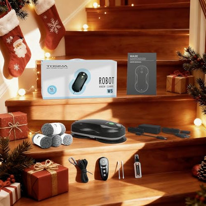 Tosima W5 Window Cleaning Robot, 6400Pa Max Adaptive Suction, Auto-Spray Smart Window Cleaner with Triple Safety System, Intelligent Navigation, Remote Control, for All Smooth Surfaces, Black - color: Black