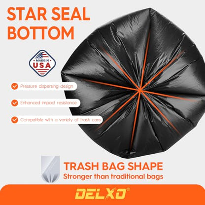 Delxo 55-60 Gallon Trash Bags, 100 Count – 0.9 Mil Medium Duty Garbage Bags, Durable & Puncture-Resistant Plastic Bolsas para basura, Perforated Design– Made in USA for Kitchen, Yard, Office (Black) - color: 60Gal-100Ct(Black)