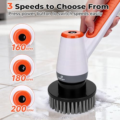 fishkeeper IPX9 Electric Aquarium Cleaning, Fish Tank Electric Spin Scrubber with 8 Replaceable Brush Heads Cordless w/ 3 Adjustable Speeds & Detachable Handle, Battery Display Screen Rechargeable