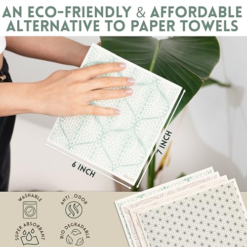 DECEE Swedish dishcloths (Blossom) 5 Pack Reusable Paper Towels | Washable | Swedish Dish Towels | Non-Scratch Cellulose Sponge Cloths | No Odor, Biodegradable Cleaning Cloths - color: Blossom