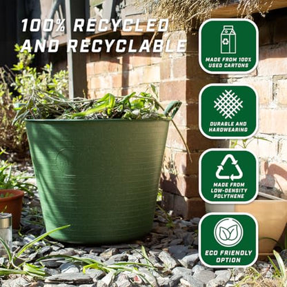 Faithfull Eco Flex Tub, Multi-Purpose, Durable & Sustainable Flexible Bucket with Reinforced Handles – 15 Litre (3gl), Green