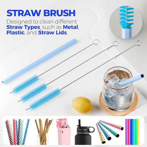 Holikme 6 Pack Brush Set, 14" Long Handle Stainless Steel Cleaner, 3 Straw Brushes, 4-in-1 Cleaning Brush for Water and Baby Bottles Straws, Aqua - color: Aqua, size: 6Pack