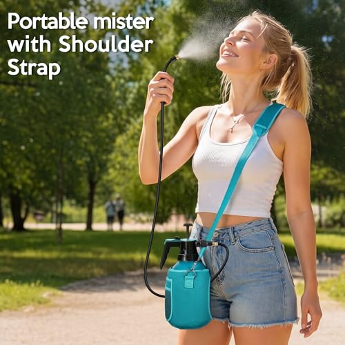 Aurelema Personal Mister, 2 in 1 Water Spray Bottle with 3.3ft Extend Mist Line/Neoprene Jacket/Strap, Portable Handheld Pump Spray Bottle for Outdoor Cooling, Hiking, Garden, Pet(Blue,2L) - color: Blue, style: with Neoprene Jacket;