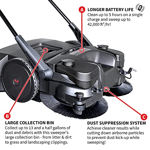 30" Battery Powered Push Sweeper with Triple Power Brooms Electric Drive and Dust Suppression (30" Sweeper)