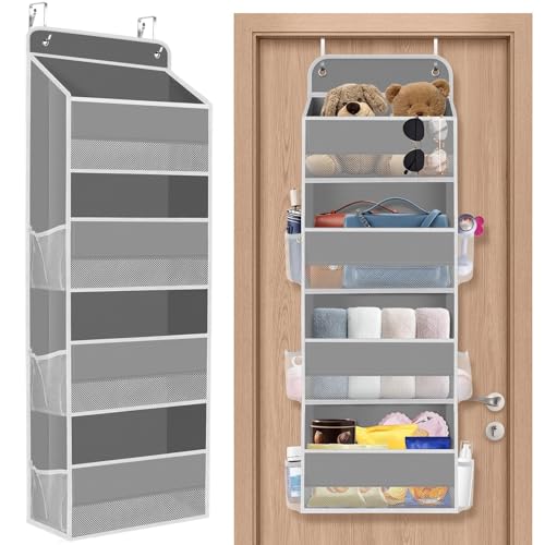 SpaceHacks 1 Pack Over The Door Organizer, Hanging Storage Organizer with Clear Window, 40lb Ultra Sturdy Large Capacity Room Organizer for Pantry Laundry Bathroom Nursery Closet Baby Essential (Grey) - color: Grey, size: 4-Tier
