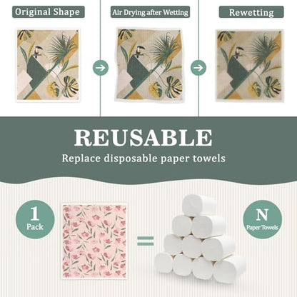 YoulerTex Swedish Dishcloths Dish Towels Set: 6 Packs Cellulose Sponge Cloths Reusable Cleaning Cloths for Kitchen Absorbent Reusable Paper Towels Dish Cloth Non-Scratch No Odor (Fruit Flower) - color: 01 Fruit Flower
