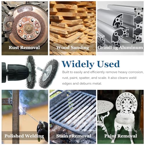 5-Pack 3-Inch Wire Wheel Brush Set for Drill | 1/4-Inch Hex Shank, Coarse Carbon Steel, Aggressive Rust Removal, Paint Stripping, Surface Abrasion - style: 3-inch Wheel Brush - 5 Piece